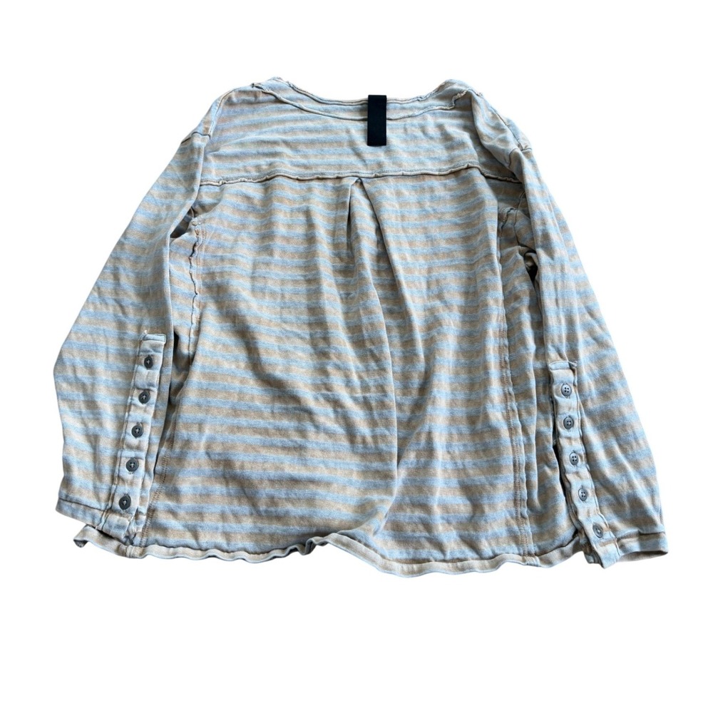 Free People‎ New Romantics Striped Long Sleeve Top Beige Blue Small Raw Hem Boho - Picture 2 of 4
